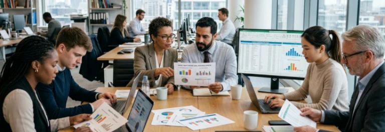  trabajadores en una empresa revisando sus salarios 