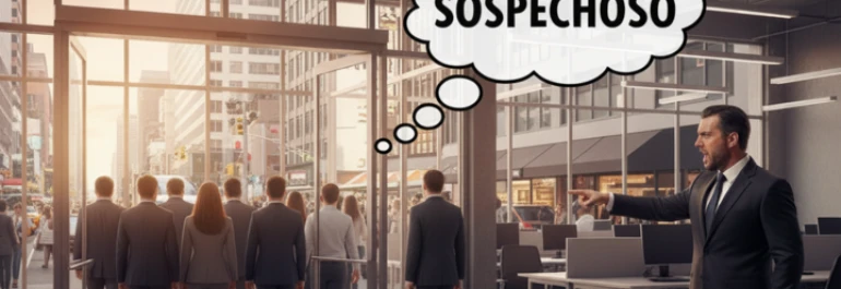  Jefe señalando la puerta mientras sus trabajadores salen de la oficina pensando que es sospechoso 