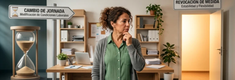  trabajadora entre dos puertas que simbolizan el cambio y la revocacion 