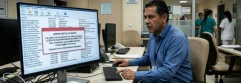  Trabajador informático trabajando y enviando datos médicos confidenciales 