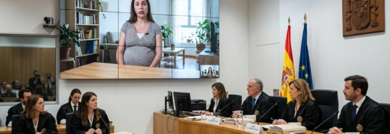  trabajadora testificando en un juicio por videollamada 