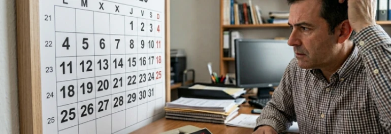  trabajador calculando su finiquito segun un calendario 