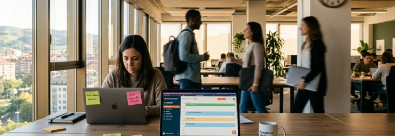  trabajadora que se queda en la oficina mientras los demás se van 