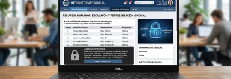  ordenador en la oficina con datos de los trabajadores confidenciales 