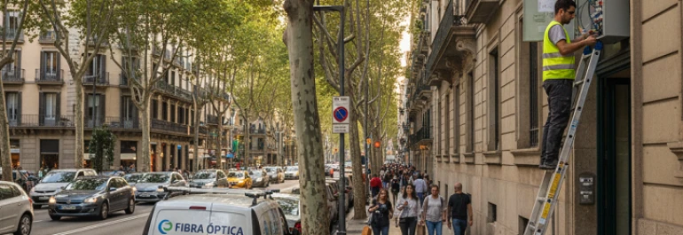 ¿Qué convenio colectivo se aplica a una empresa de instalación de fibra óptica en Barcelona?