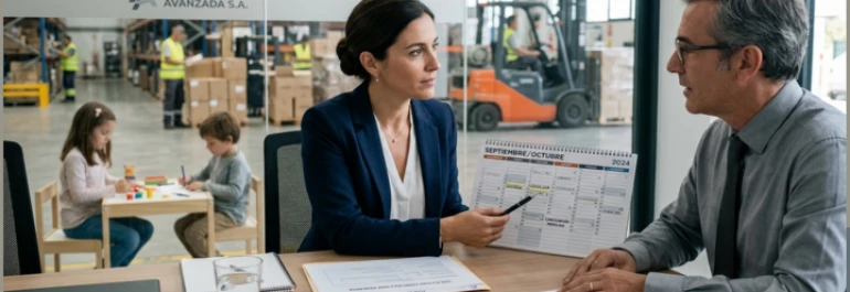  Trabajadora negociando concreción horaria por conciliación laboral y familiar con recursos humanos 
