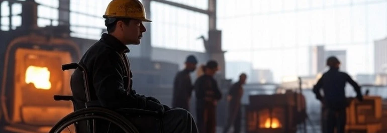  Un trabajador de una aceria en silla de ruedas 