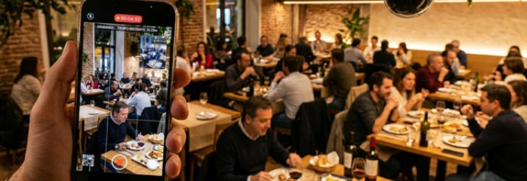  grabación del interior de un restaurante con los clientes comiendo 