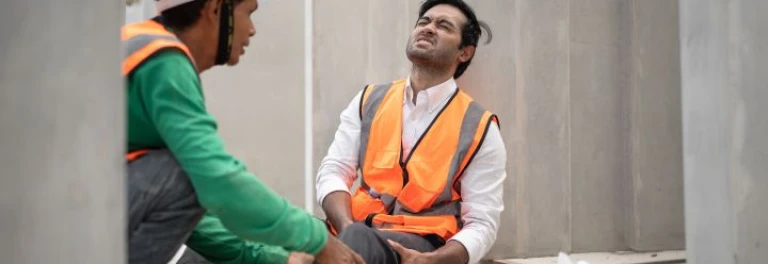  Dos trabajadores con chalecos reflectantes están en un sitio de construcción. 