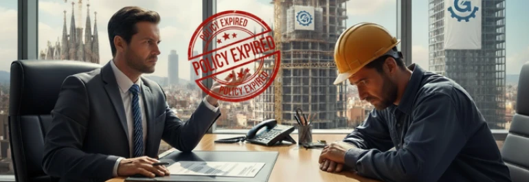  Persona de traje frente a ventanal en Barcelona, negándose a pagarle un seguro a un trabajador 