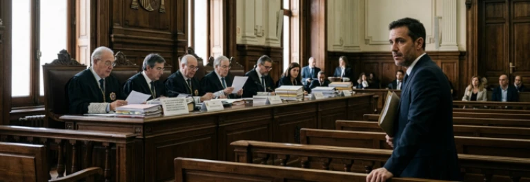  opositor frente a jueces deliberando 
