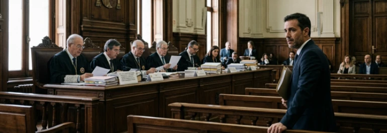  opositor frente a jueces deliberando 