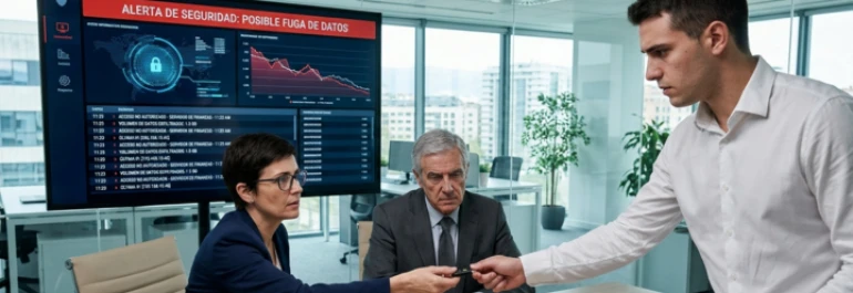  reunión de seguridad sobre una fuga de datos en una empresa 