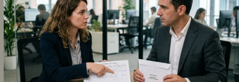  Empresario despidiendo a trabajadora por negarse a hacer más horas de jornada 
