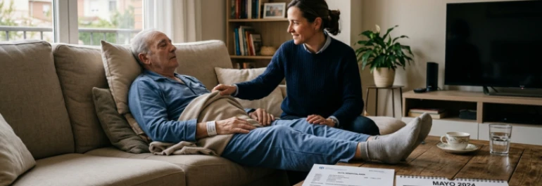  trabajadora cuidando de su padre en reposo domiciliario 