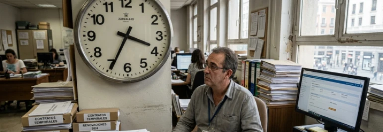  trabajador en la oficina con reloj de fondo que marca el paso del tiempo 